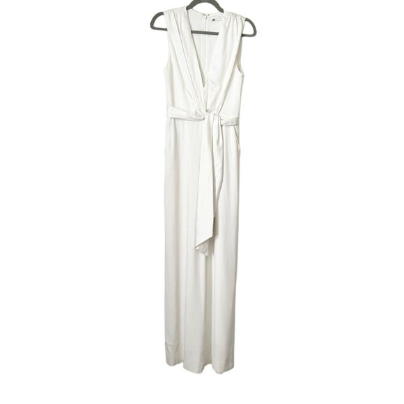 Jonathan Simkhai Combo Satin Faux Wrap Belted Jumpsuit - Picture 2 of 13